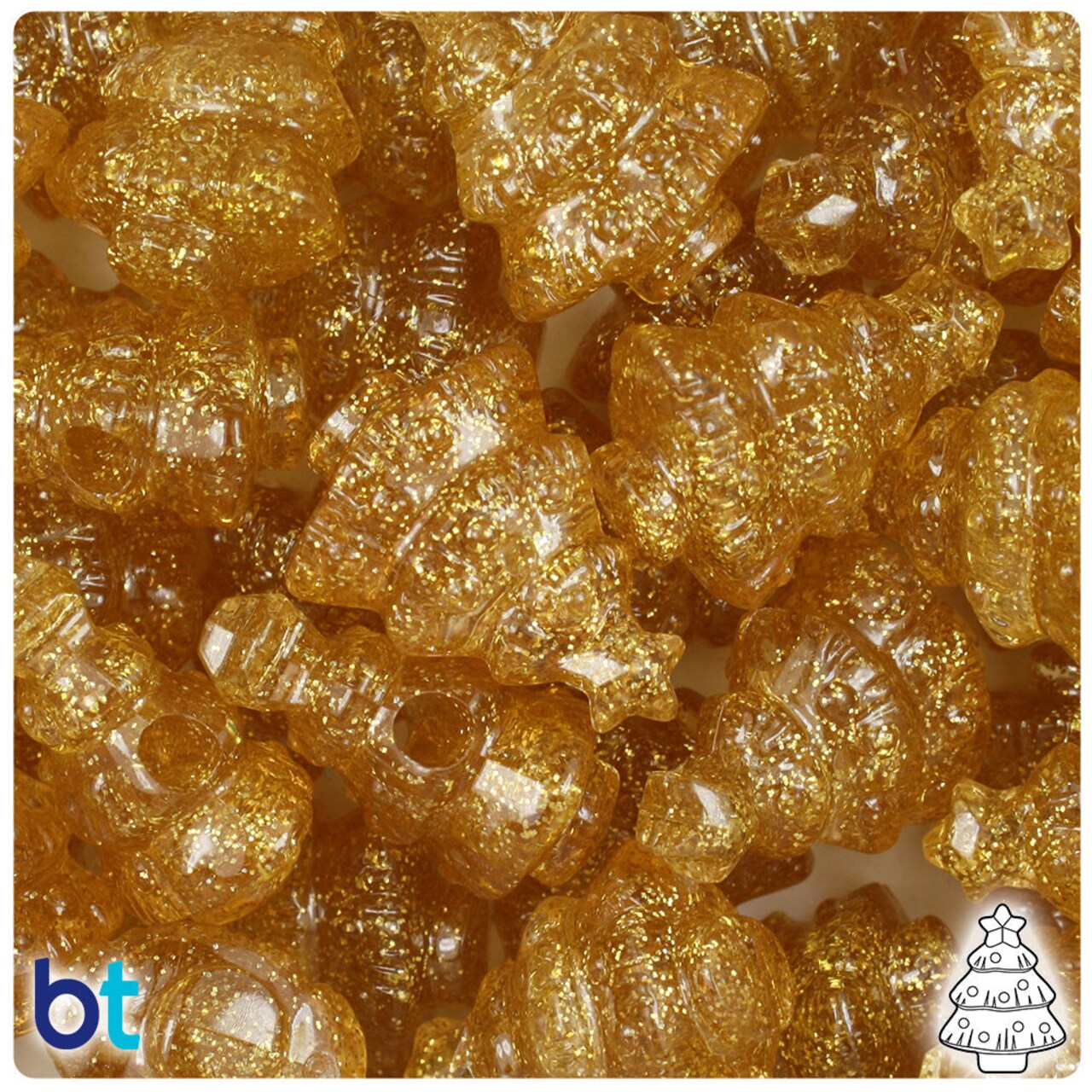 BeadTin Gold Sparkle 25mm Christmas Tree Plastic Pony Beads (24pcs)